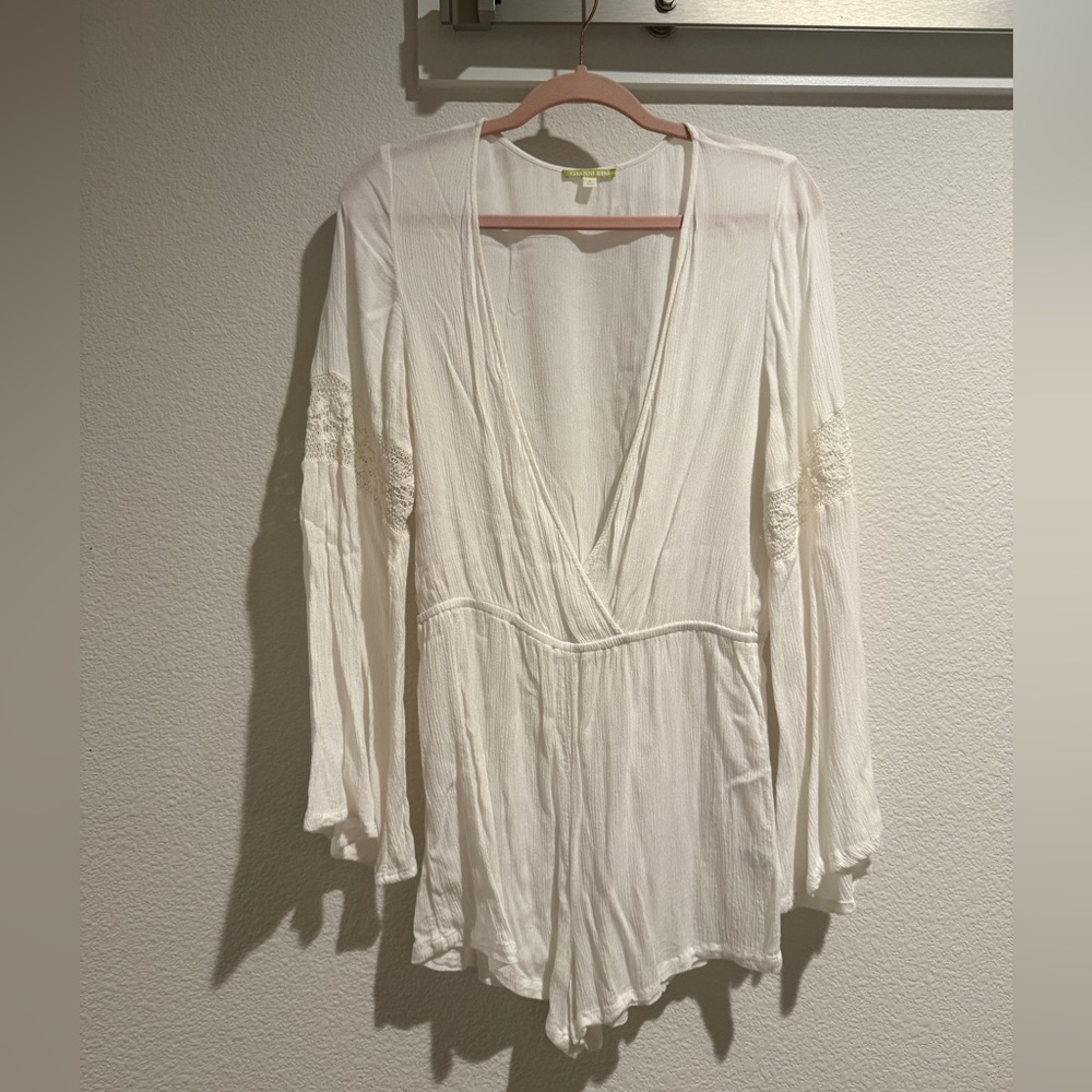 White Long Sleeve Swimsuit Coverup Romper